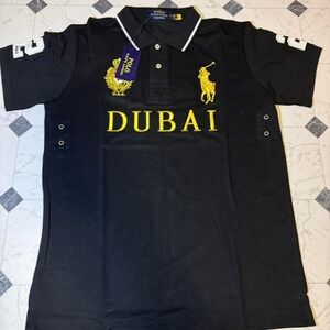 Polo Ralph Lauren Dubai Big Pony Polo Shirt Black Yellow NWT Mens Size XL